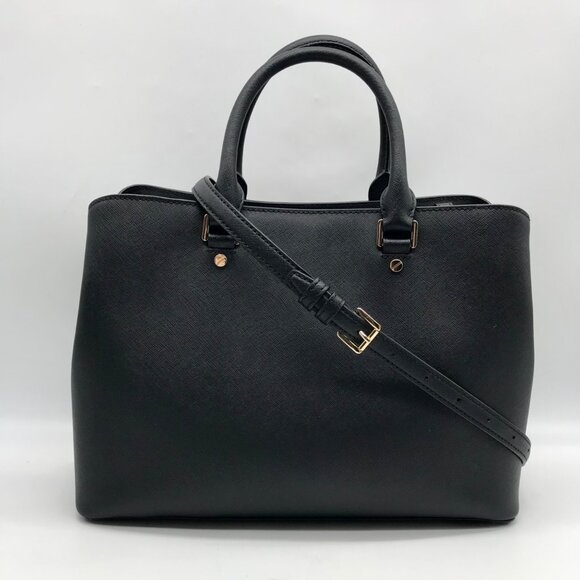 Michael Kors Black Saffiano Leather Middle Zip Savannah Convertible Tote - Picture 2 of 10